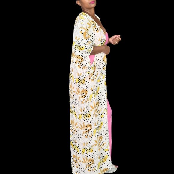 Bel Kazan Sadie Duster Kimono Yellow Rayon Print Anthropologie Long One Size - Picture 6 of 15